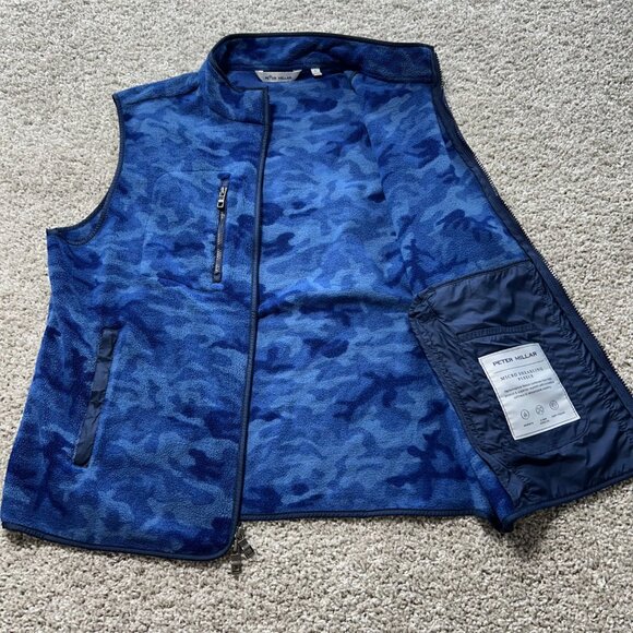 Peter Millar Mens Large Golf Vest Crown Micro Shearling Fleece Camo Print Blue - Picture 8 of 11
